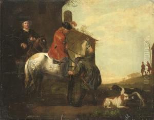 A Soldier Dismounting His Horse In A Landscape thumbnail