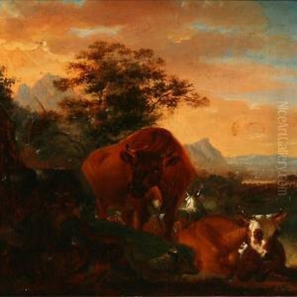 Evening Landscape With A Shepherd And Cattle - view 1