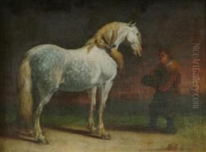 Horse Leld By Agroom by Barend Van Kalraet