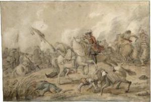Cavalry In A Fierce Battle by Barend Van Kalraet