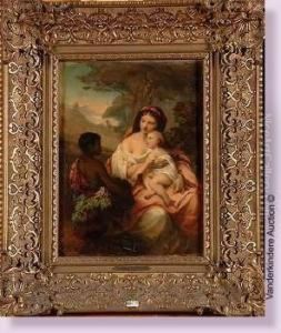 Jeune Serviteur Africain Presentant Des Fruits A Unefemme Et Son Enfant by Camille Van Camp