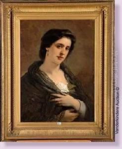 Portrait De Dame A La Rose Blanche by Camille Van Camp