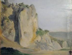 'aview Of The Belgian Ardennes', Oil On Panel, 18.5cm X 22cm,framed by Camille Van Camp
