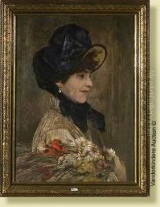 Portrait De Femme Tenant Un Bouquet De Fleurs