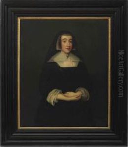 Circle Of Cornelius Johnson 
 Portrait Of A Lady, Three-quarter-length Standing, Wearing A Black Dress With A White Collar And A Black Veil
