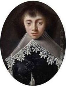 Portrait Miniature Of A Young Boy, Small Bust-length, In A Blackdoublet And Lace Collar