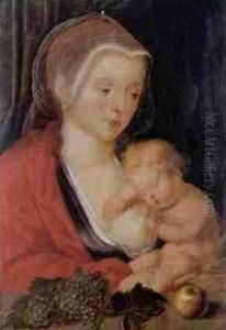 Madonna Mit Kind Hinter Einer Mauerbrustung by Cornelis Sotte Cleef Van Cleve