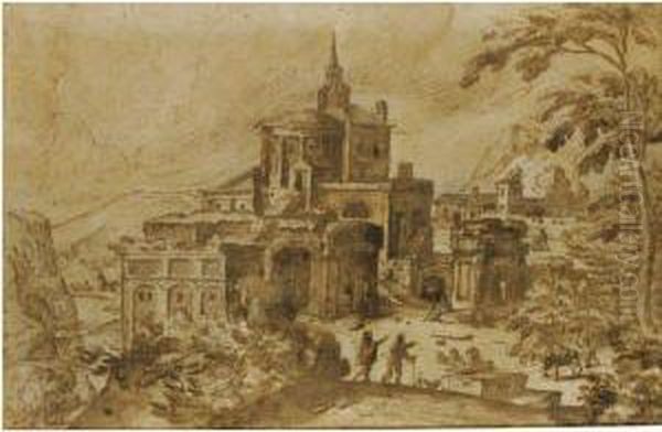 Italianate Landscape Capriccio With Ruins - view 1