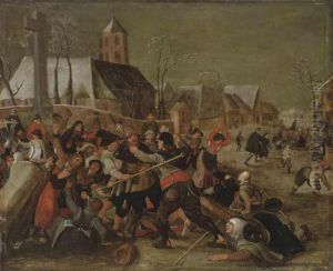 I A Winter Landscape With Villagers In A Brawl
