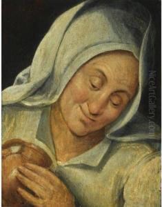 Peasant Woman Holding A Mug by Marten Van Cleve
