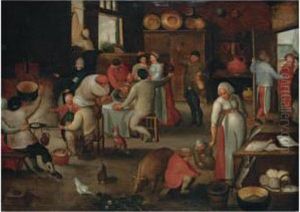 The Interior Of An Inn With Mary And Joseph Refused Entry At Thedoor
