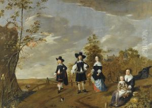 A Family Portrait In A Landscape Before Casteel Dursteede by Christiaen Van Colenbergh
