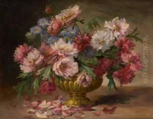 Vase Fleuri De Pivoines by Edmond Van Coppenolle