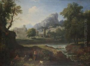 Couple De Bergers Dans Un Paysage by Jan Joost Von Cossiau