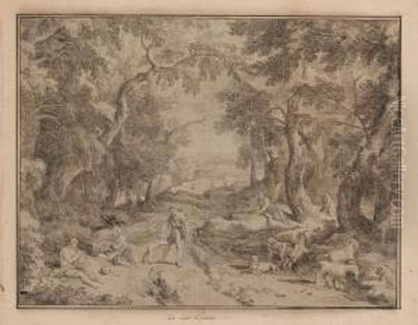 Pastoralt Landskap Med Herdar - view 1