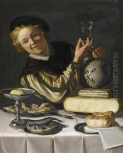 Portrait Of A Young Man Before A Covered Table.