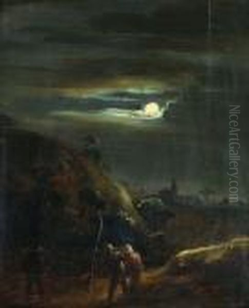 Paysans Sur Un Chemin Au Clair De Lune - view 1