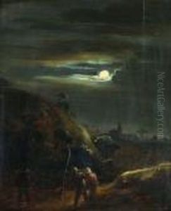 Paysans Sur Un Chemin Au Clair De Lune by Joos van Craesbeeck