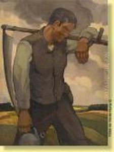 Le Faucheur Sur Fond De Paysage by Jean Van Crombrugge