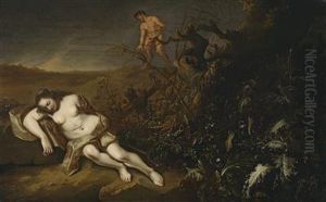 A Sleeping Nymph Observed By A Satyr by Abraham van Cuylenborch