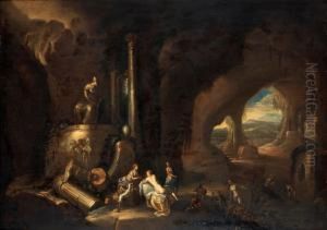 Landscape With Cave And Antique Statues