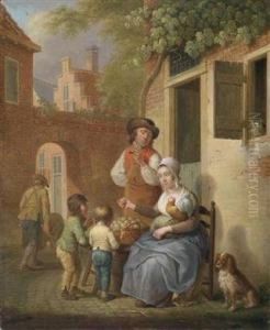A Dutch Street Scene In The Evening Sun by Cornelis van Cuylenburg