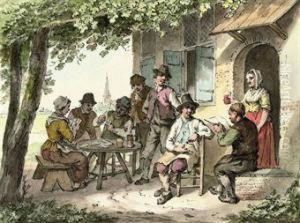 Peasants Playing Cards Outside A Tavern by Cornelis van Cuylenburg