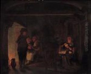 Interno Con Figure Al Focolare by Cornelis van Cuylenburg