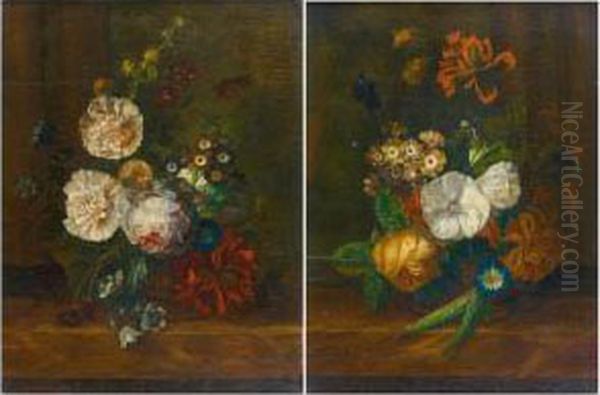 Bouquet De Fleurs Sur Un Entablement Pairede - view 1