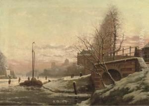 The River Vliet In Winter With The Observatory Beyond, Leiden