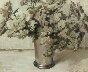 Fleur Dans Un Gobelet D'etain: White Flowers by Lucie Van Dam Van Isselt