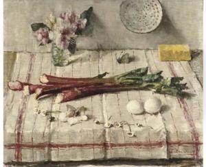 Voorjaar - A Still Life With Rhubarb, Eggs, Flowers And A Butterfly Voorjaar - A Still Life With Rhubarb, Eggs, Flowers And A Butterfly