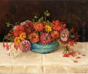 Still Life With Dahlia And Fuchsia by Lucie Van Dam Van Isselt