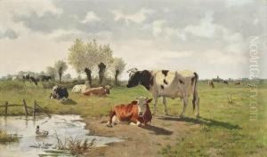 Cattle In Pasture by Emile Van Damme-Sylva