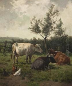 Chickens And Cows by Emile Van Damme-Sylva
