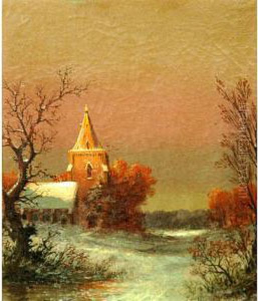 Snowed In Church At Dusk - view 1