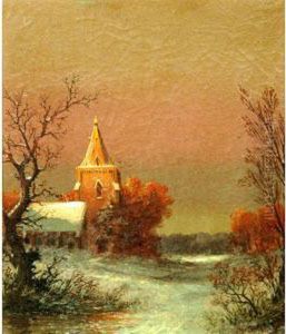 Snowed In Church At Dusk by William Velde Van De Bonfield