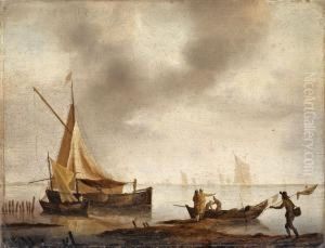 Kustenlandschaft Mit Fischern Und Booten by Jan Van De Capelle