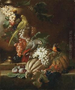 Tralci Di Vite Con Frutta E Pappagalli by Jacob van der (Giacomo da Castello) Kerckhoven
