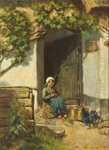 A Young Girl In A Doorway by Jan Wandelaar