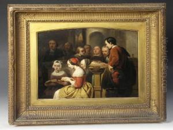 Jan Hendrik Van De Laar 1868 - A 19cchurch Congregation Singing , Oil On Board, Signed, Framed, 14 - view 1