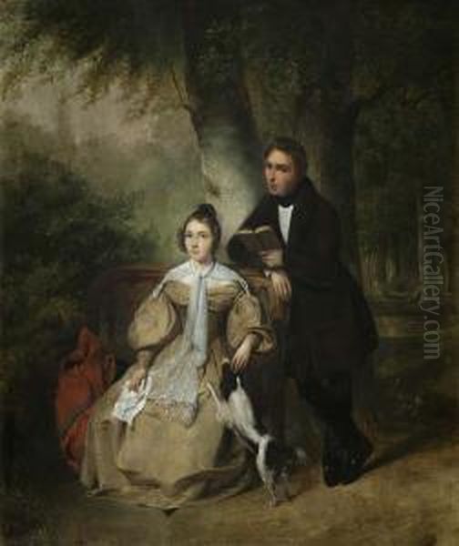 "der Poet Und Das Madchen", Doppelportrat Mit Hund Am - view 1