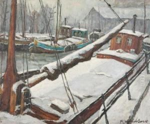 Moored River Boats In Winter Moored River Boats In Winter