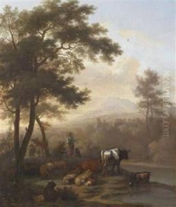 A Southern Landscape With Resting Cattle