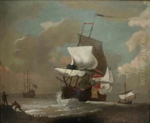 Vessels In Coastal Waters Oil On Canvas 44 X 52.5cm by Cornelis van de Velde