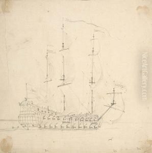 A Man-o'-war At Sea by Cornelis van de Velde