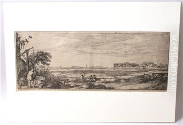 Landschaft Mit Einem Mann An Einem Ziehbrunnen - view 1