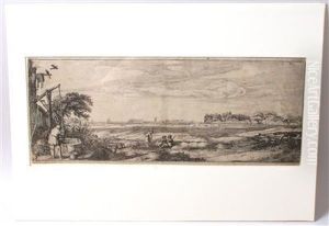 Landschaft Mit Einem Mann An Einem Ziehbrunnen