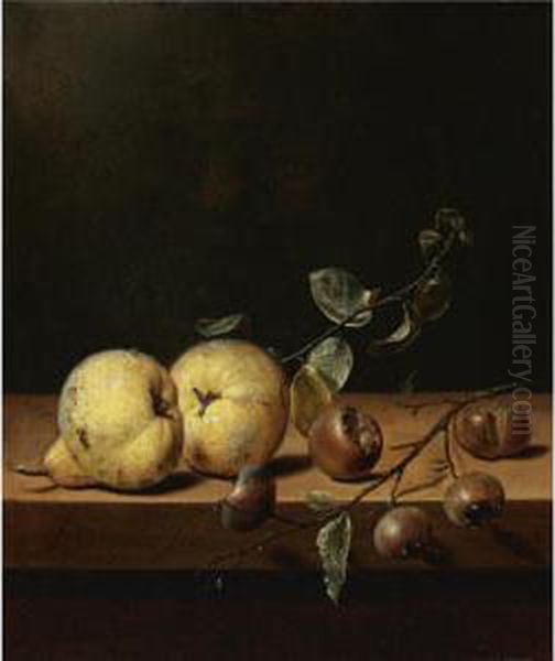 Quinces And Medlars On A Table Ledge - view 1