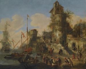 A Mediterranean Harbour Capriccio by Willem van de, the Elder Velde